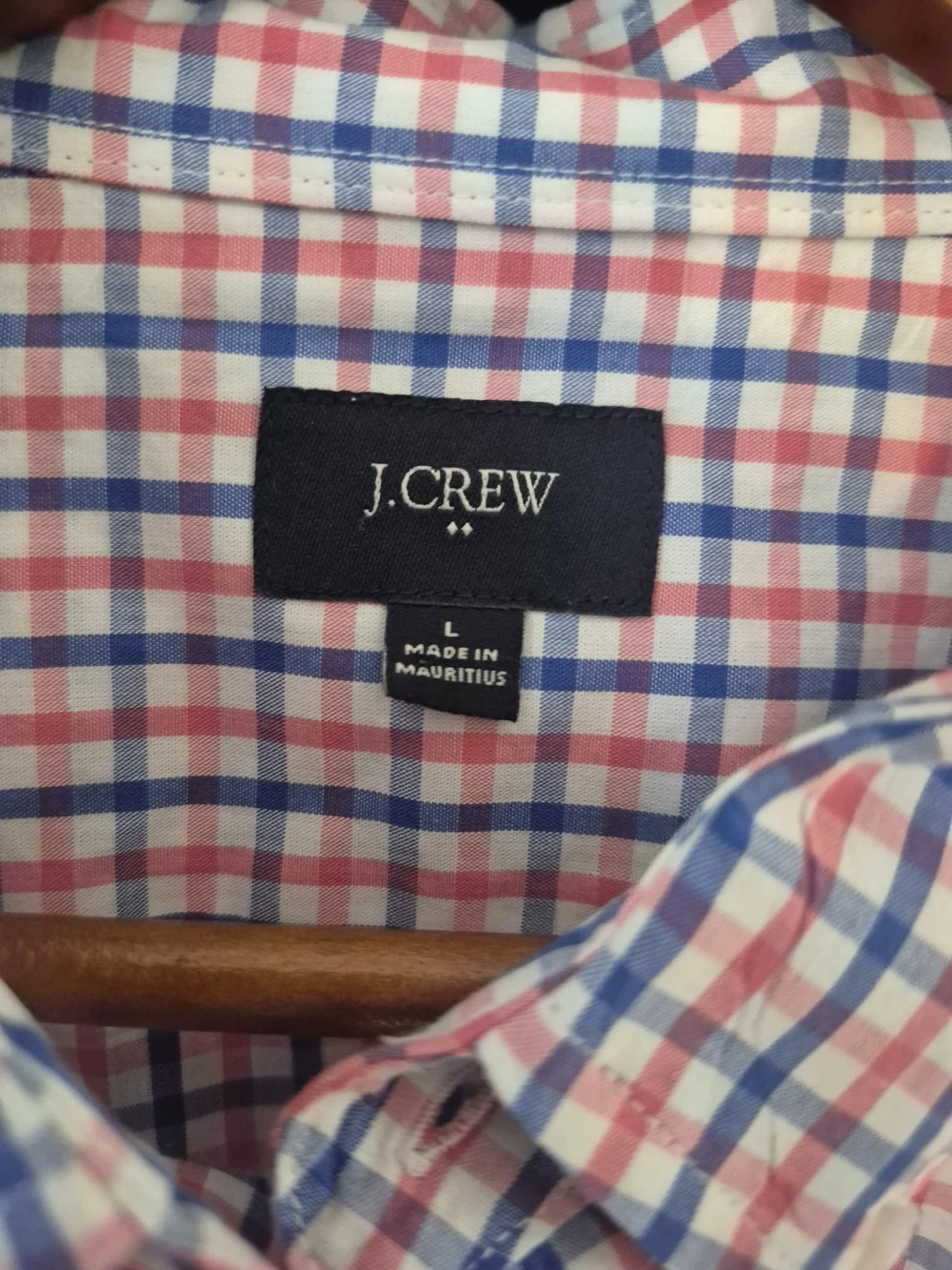 J. Crew Men's Pink and Blue Check Cotton Button-Down Shirt
